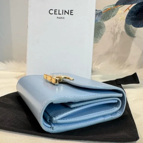 SOLD‼️Celine Triomphe Calf Leather Trifold Wallet In Arctic Blue - Picture 17 of 17